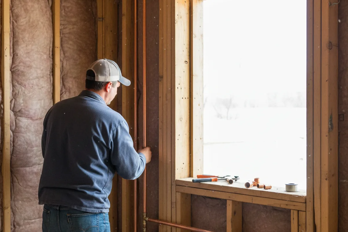 Licensed plumber running new copper supply lines in a Shaver Lake home