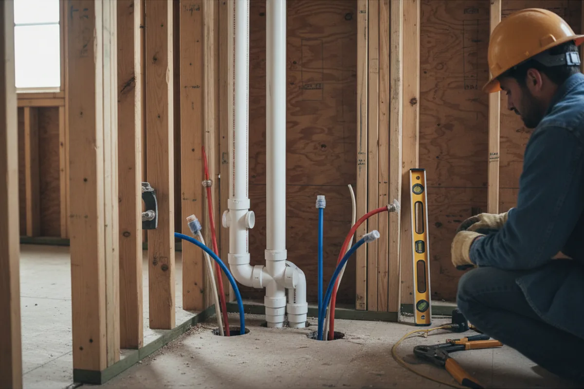 Drain and supply rough-in during Sump Pump Repair in Shaver Lake