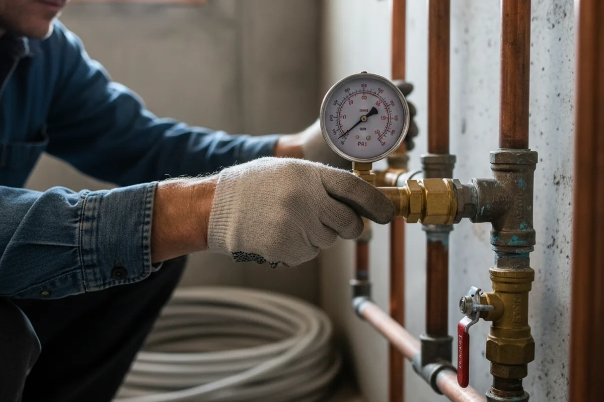 Pressure testing a repaired line during Water Line Repair in Shaver Lake